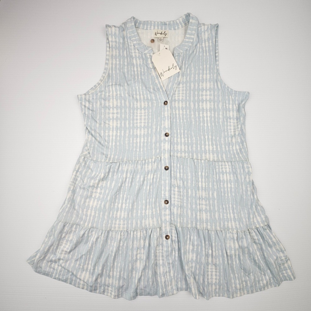 Wonderly Womens Blue Tie Dye Tiered Sleeveless Tunic Top NDTP00758M Large NWT